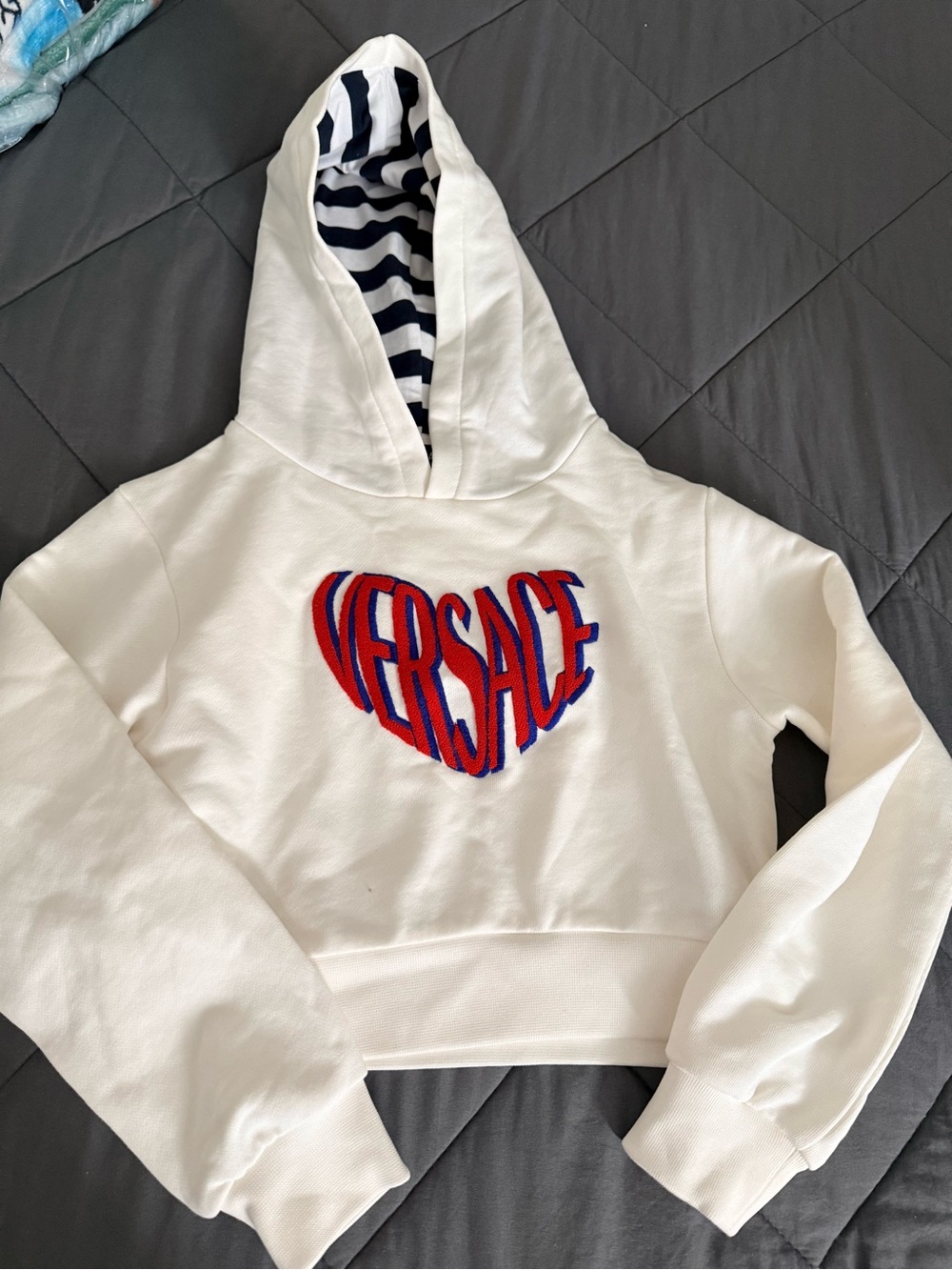 Versace White Hoodie with Red and Blue Logo